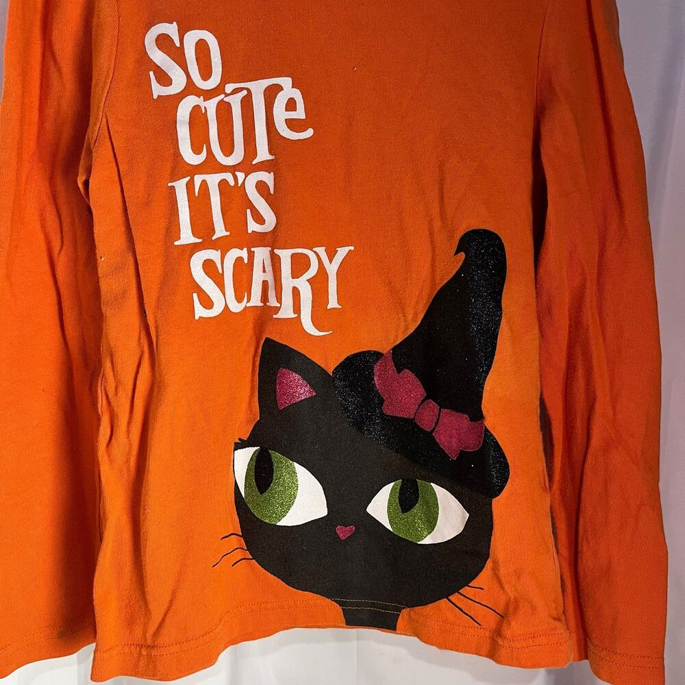 Crazy 8 Girls M 7-8 Halloween Black Cat Witch Long Sleeve Shirt Orange